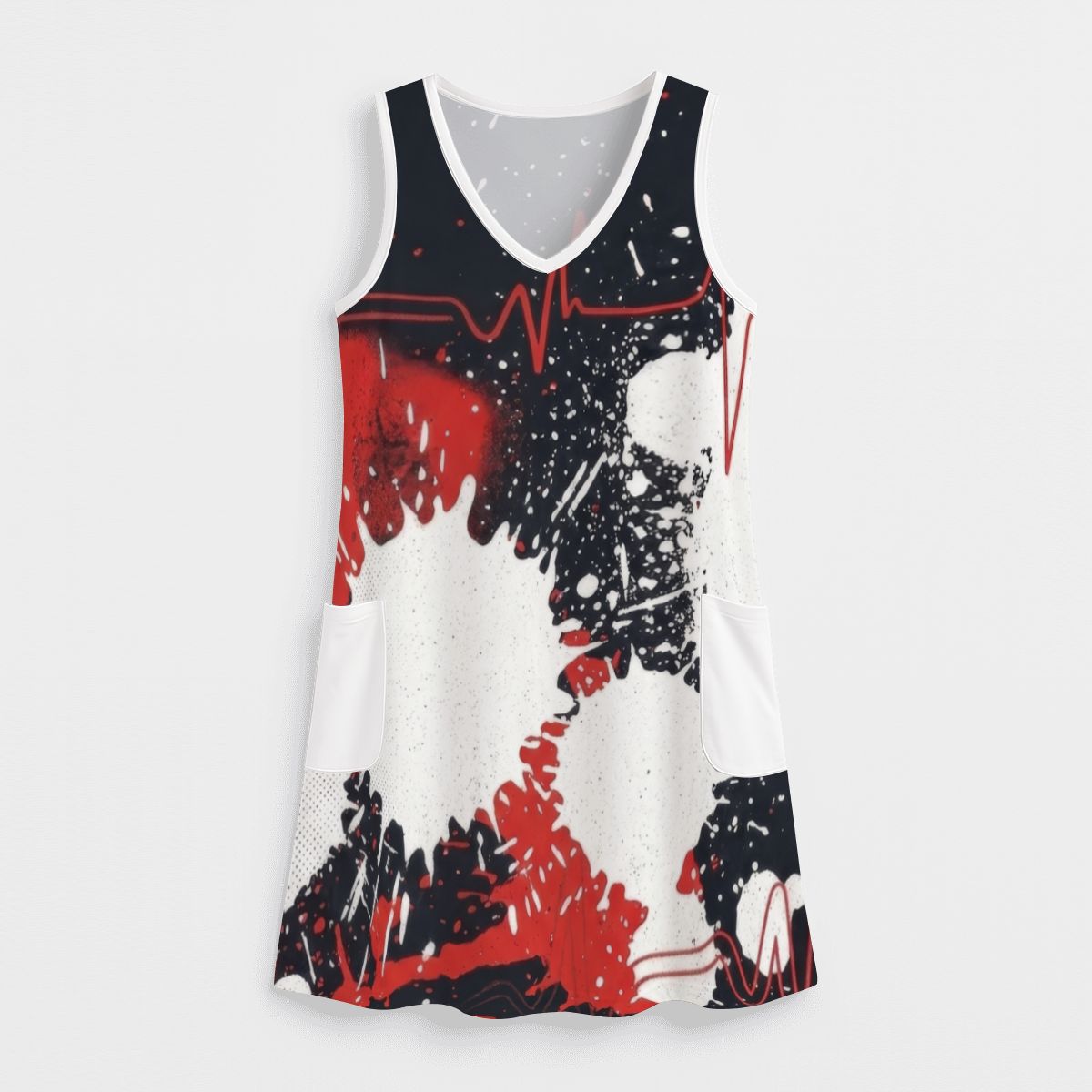 Red Splash Print Sleeveless Dress with Pockets