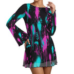 Splatter Print Bell Sleeve Mesh Dress
