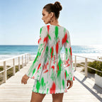 Splatter Print Bell Sleeve Mesh Dress