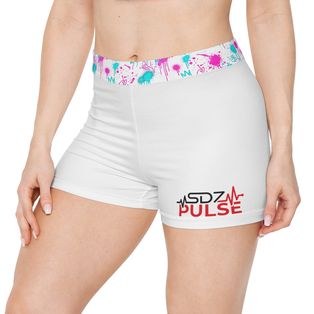 Women's Athletic Shorts — Pink & Teal Paint Splash Waistband