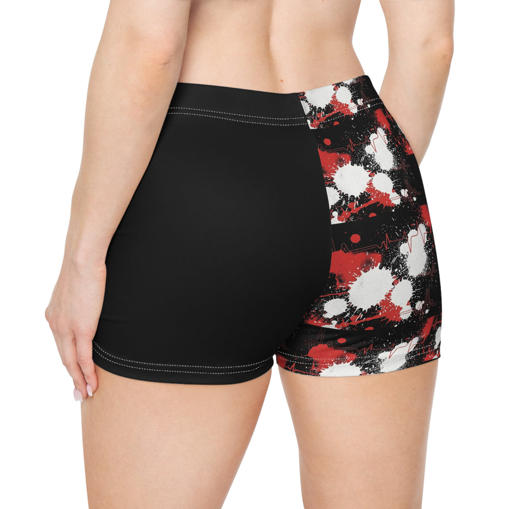 Women's Athletic Shorts — Red & Black Splatter