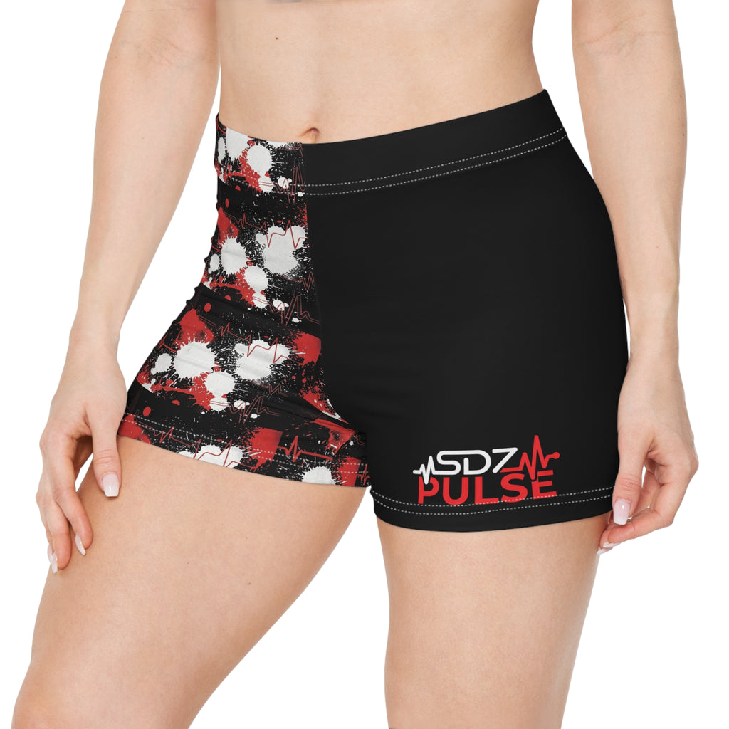 Women's Athletic Shorts — Red & Black Splatter