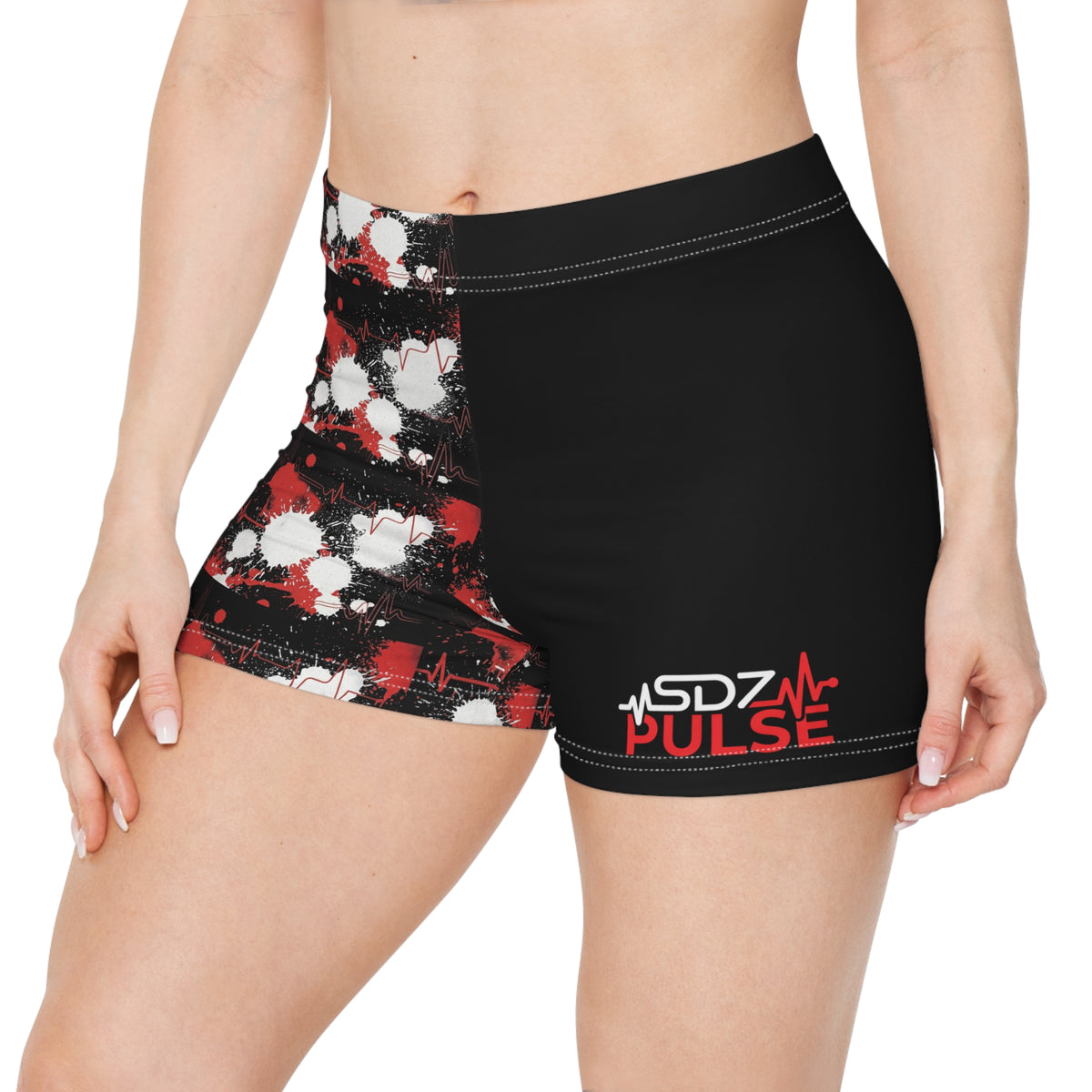 Women's Athletic Shorts — Red & Black Splatter