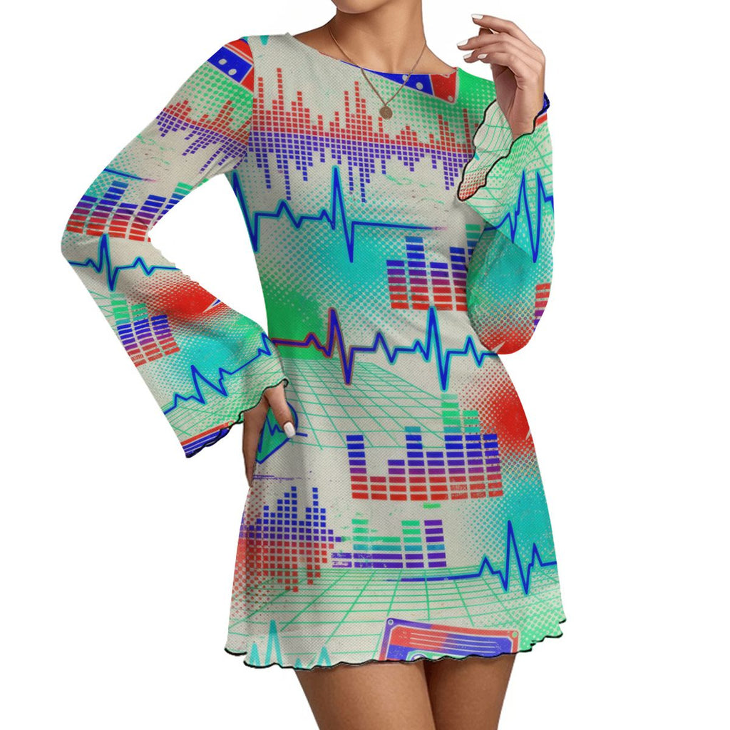 Splatter Print Bell Sleeve Mesh Dress