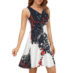 Red & Black Splash Sleeveless V-Neck Dress