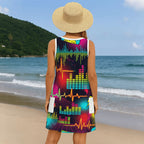 Red Splash Print Sleeveless Dress with Pockets