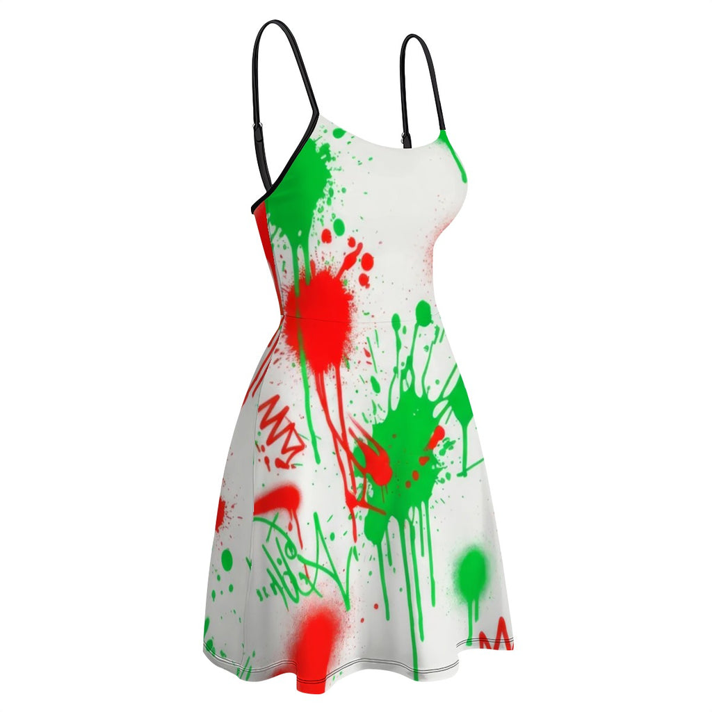Red & Black Splatter A-Line Slip Dress