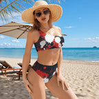 Heartbeat Print One-Shoulder High-Waisted Bikini