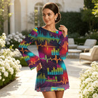 Splatter Print Bell Sleeve Mesh Dress