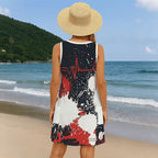Red Splash Print Sleeveless Dress with Pockets