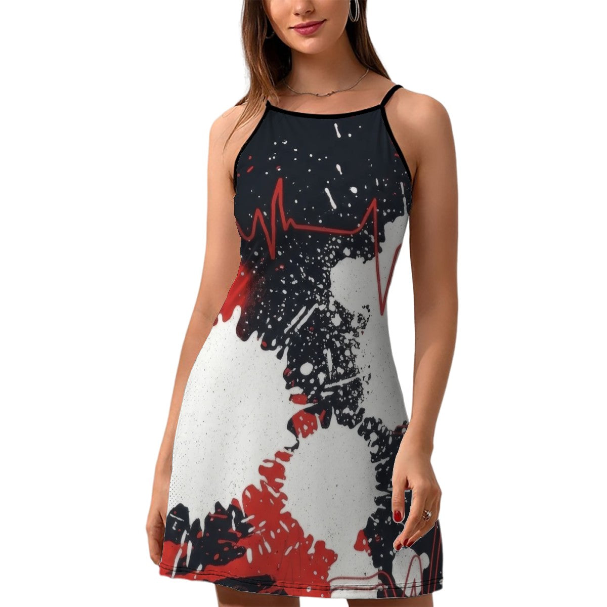 Black & Red Paint Splatter Slip Dress