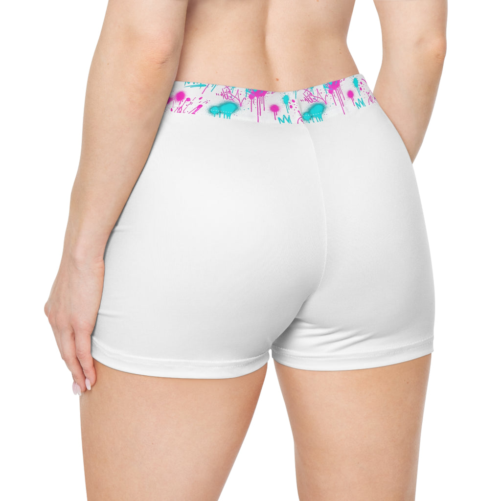 Women's Athletic Shorts — Pink & Teal Paint Splash Waistband
