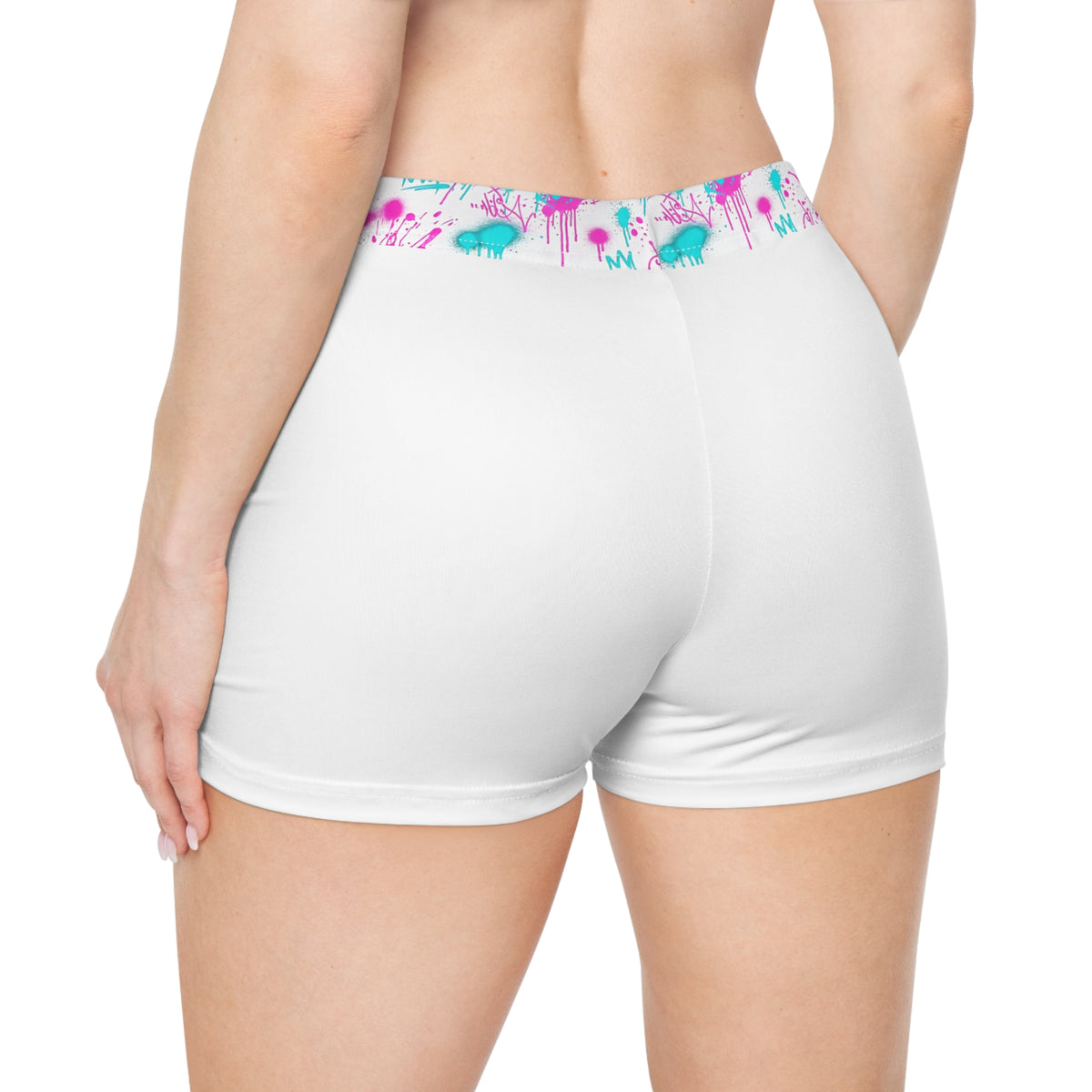 Women's Athletic Shorts — Pink & Teal Paint Splash Waistband