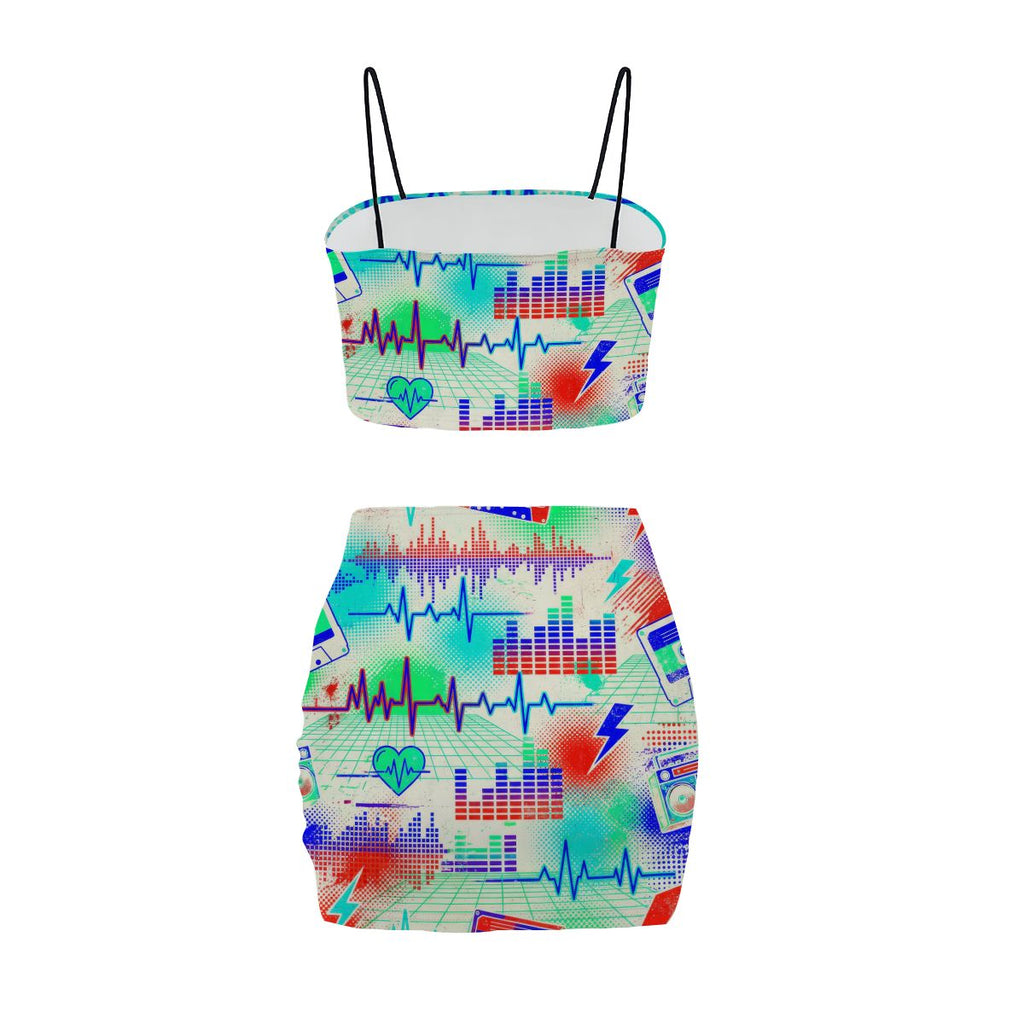 Black Splatter Heartbeat Crop Tank & Skirt Set