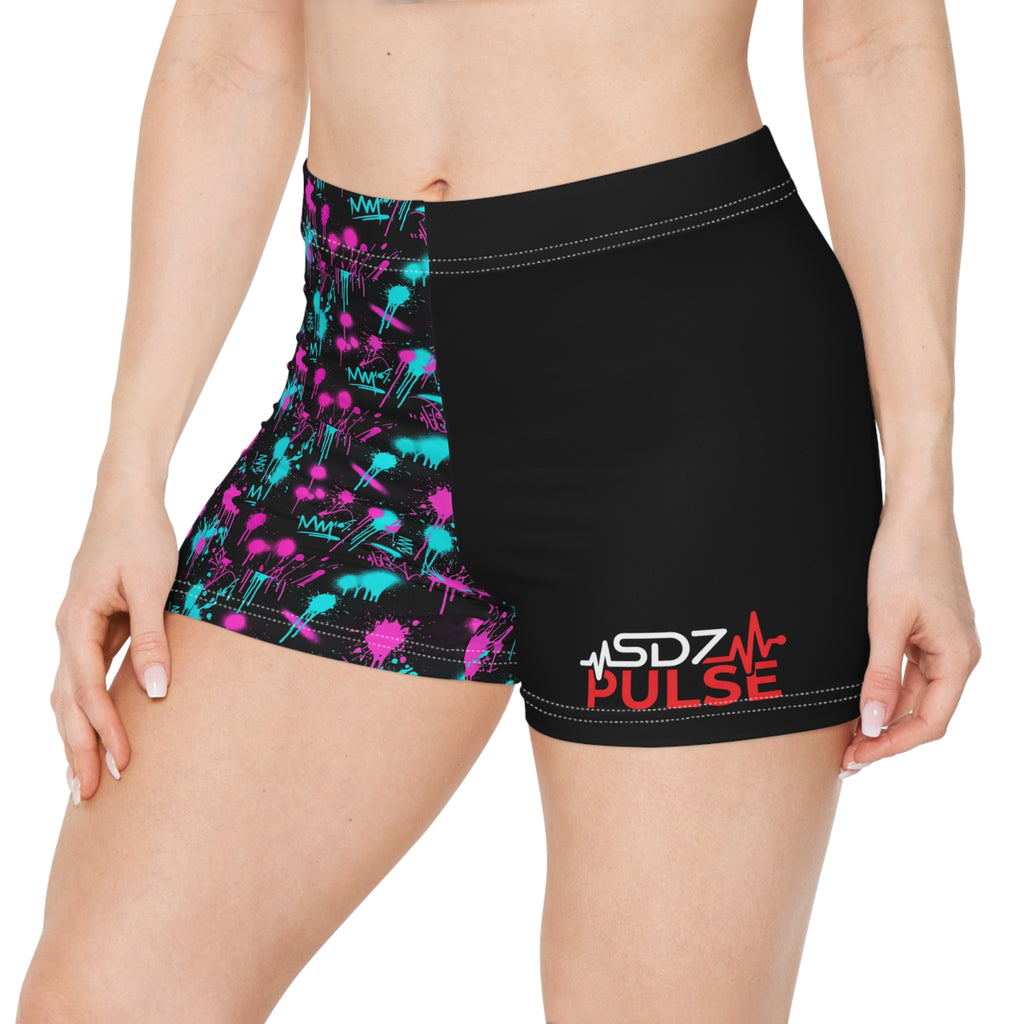 Women's Active Shorts - Neon Splatter