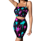 Black Splatter Heartbeat Crop Tank & Skirt Set