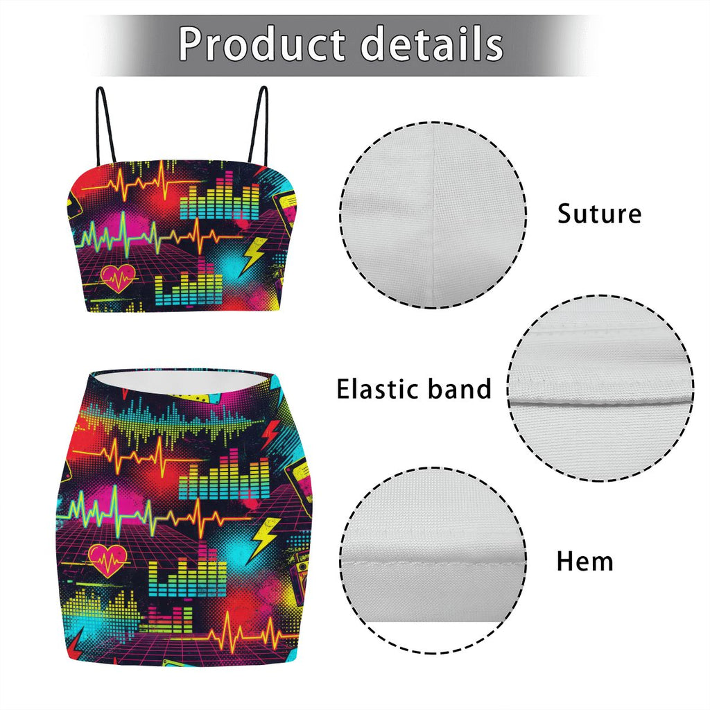 Black Splatter Heartbeat Crop Tank & Skirt Set