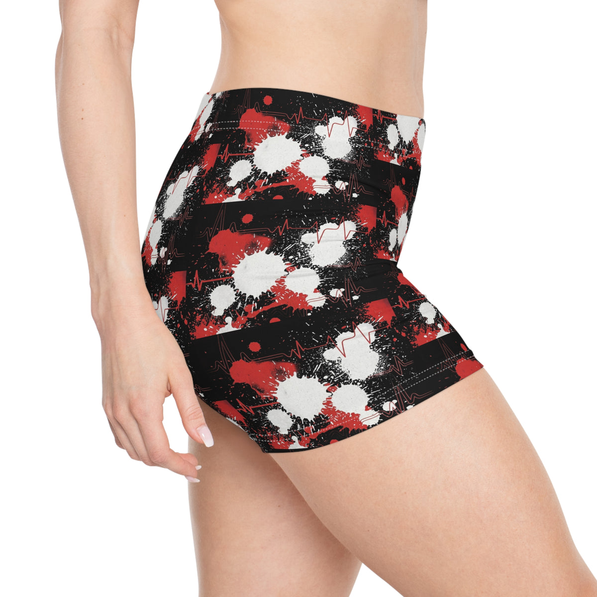 Women's Athletic Shorts — Red & Black Splatter