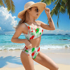 Heartbeat Print One-Shoulder High-Waisted Bikini