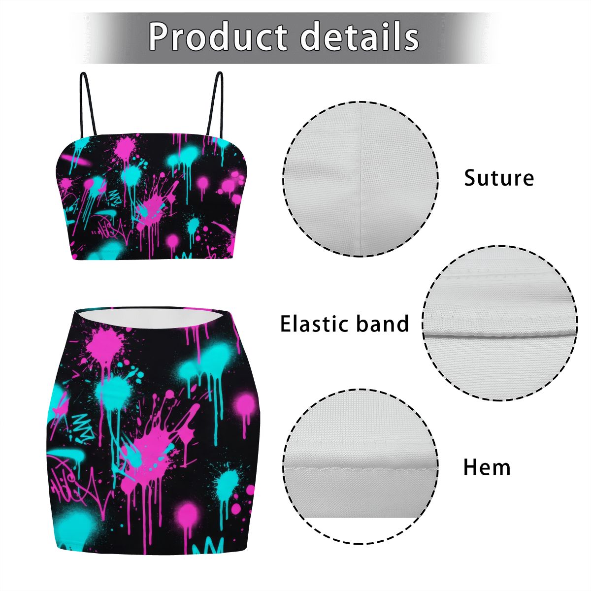 Black Splatter Heartbeat Crop Tank & Skirt Set