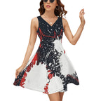Red & Black Splash Sleeveless V-Neck Dress