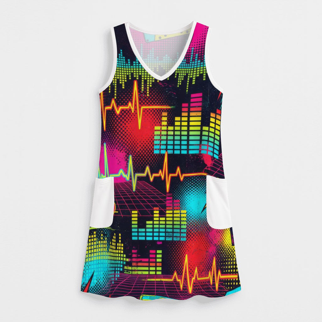 Red Splash Print Sleeveless Dress with Pockets
