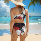 Heartbeat Print One-Shoulder High-Waisted Bikini