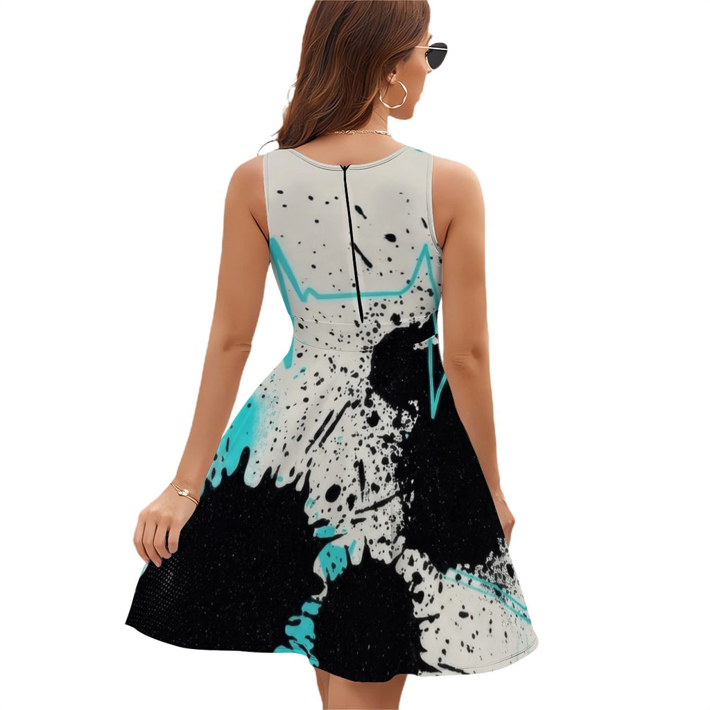 Red & Black Splash Sleeveless V-Neck Dress