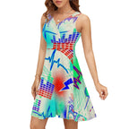 Red & Black Splash Sleeveless V-Neck Dress