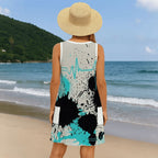 Red Splash Print Sleeveless Dress with Pockets
