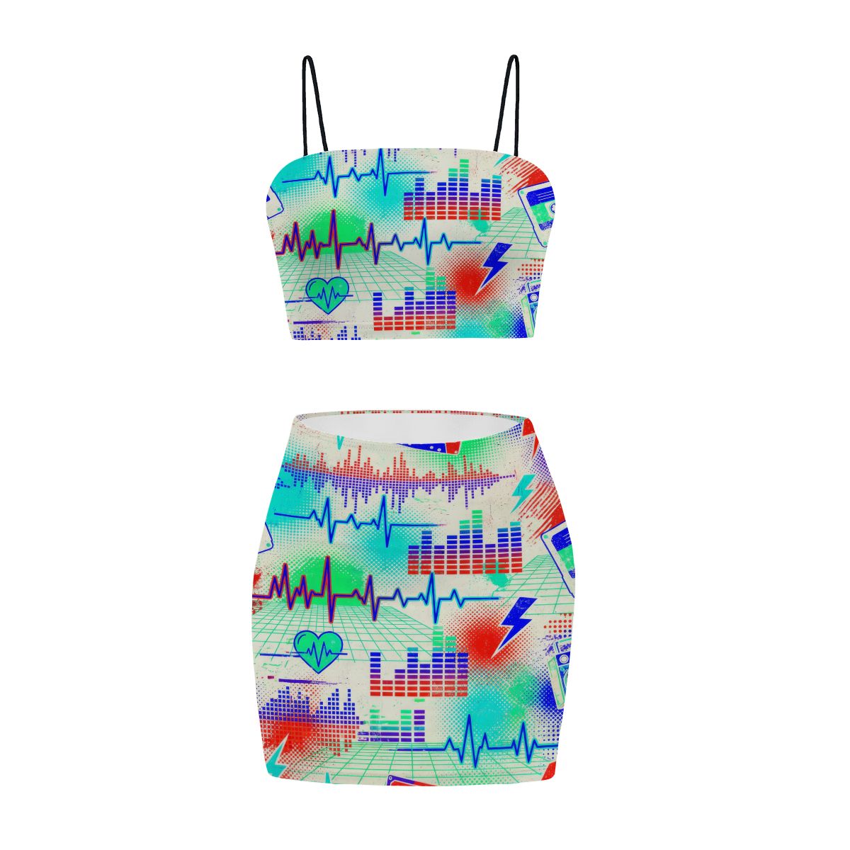 Black Splatter Heartbeat Crop Tank & Skirt Set