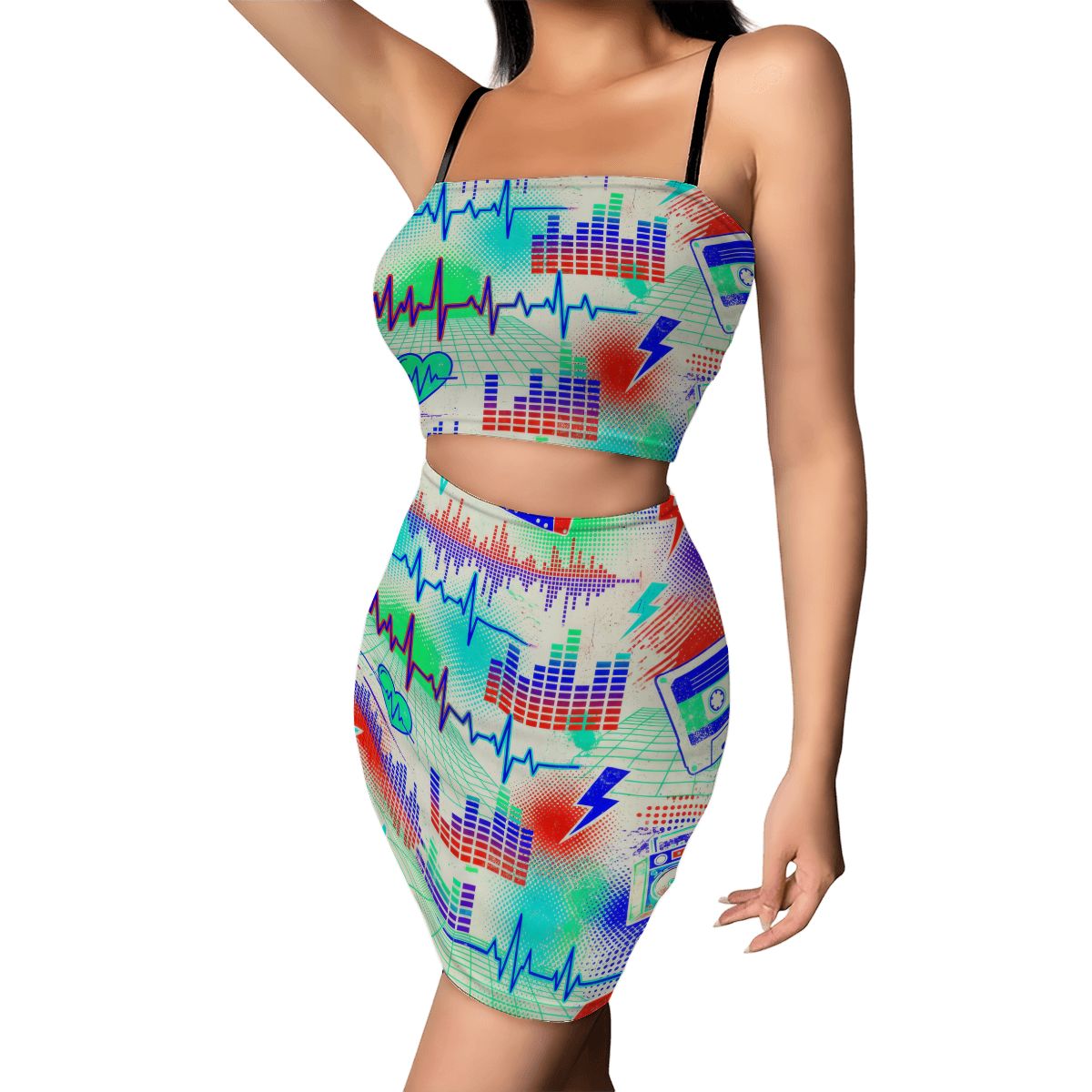 Black Splatter Heartbeat Crop Tank & Skirt Set