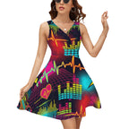 Red & Black Splash Sleeveless V-Neck Dress