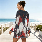 Splatter Print Bell Sleeve Mesh Dress