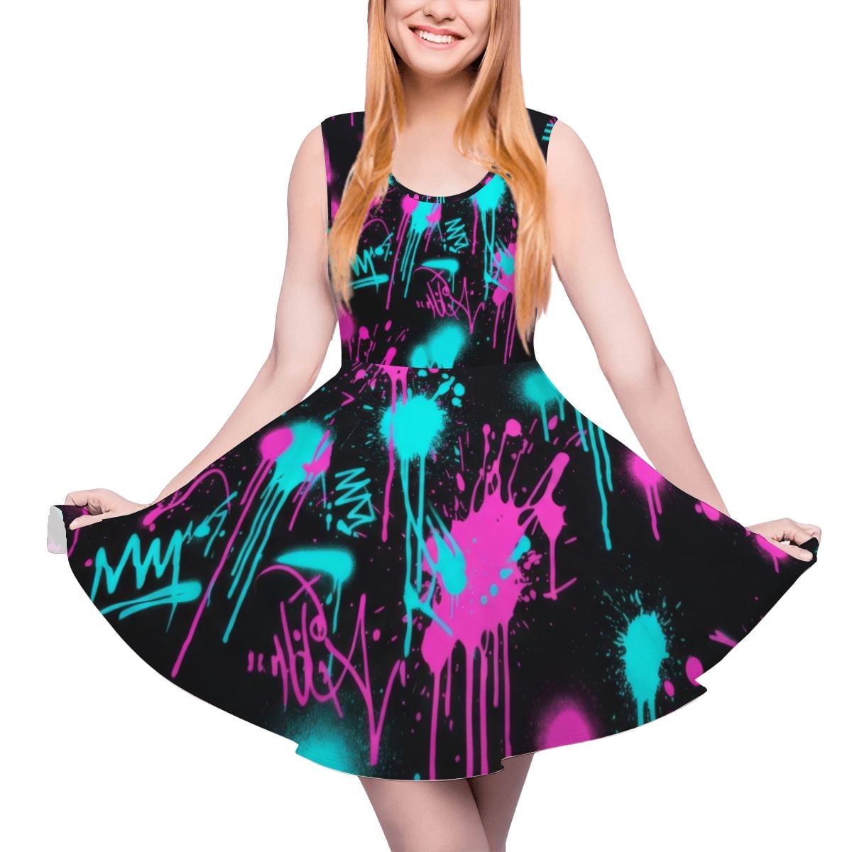 Heartbeat & Splatter Wide Skater Dress