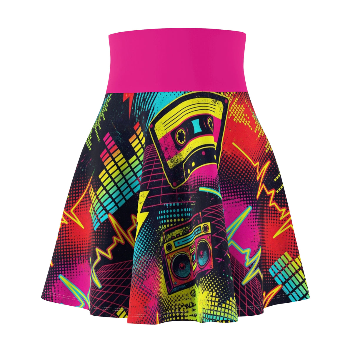 Neon Retro Cassette Skater Skirt