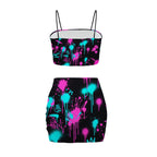 Black Splatter Heartbeat Crop Tank & Skirt Set