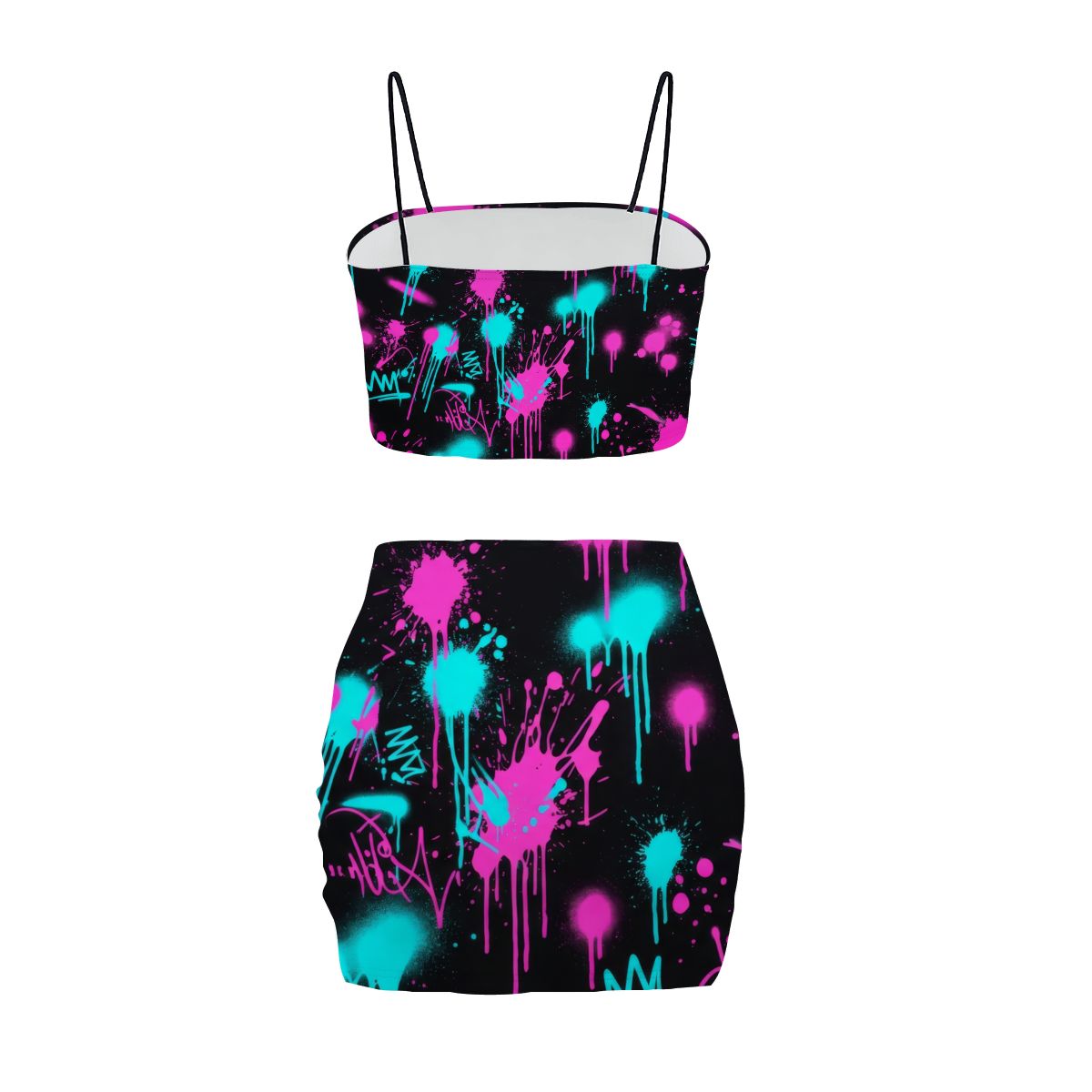 Black Splatter Heartbeat Crop Tank & Skirt Set