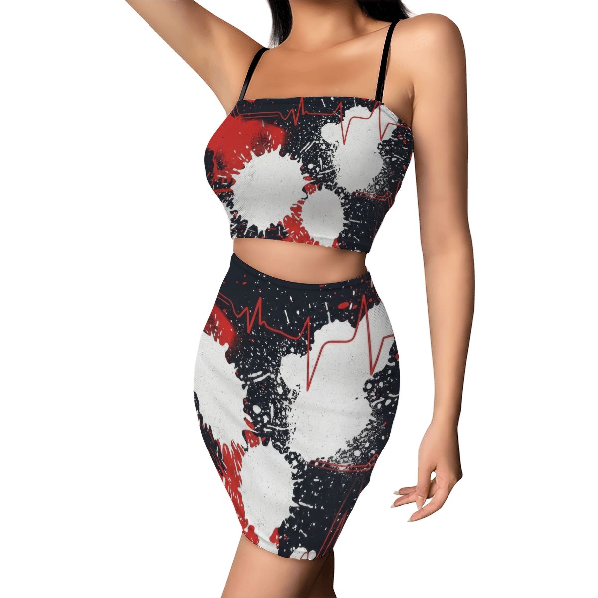 Black Splatter Heartbeat Crop Tank & Skirt Set