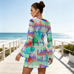 Splatter Print Bell Sleeve Mesh Dress