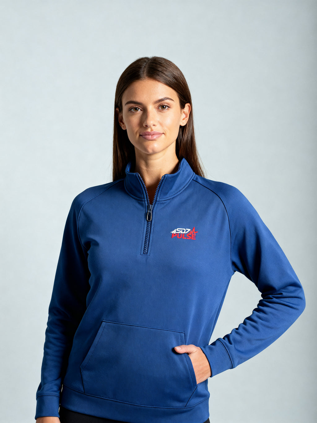 Embroidered Fish Logo Lightweight Fleece 1/4 Zip Pullover — on-model