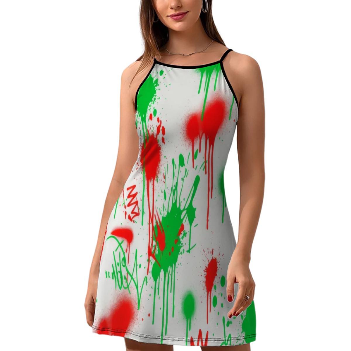 Black & Red Paint Splatter Slip Dress