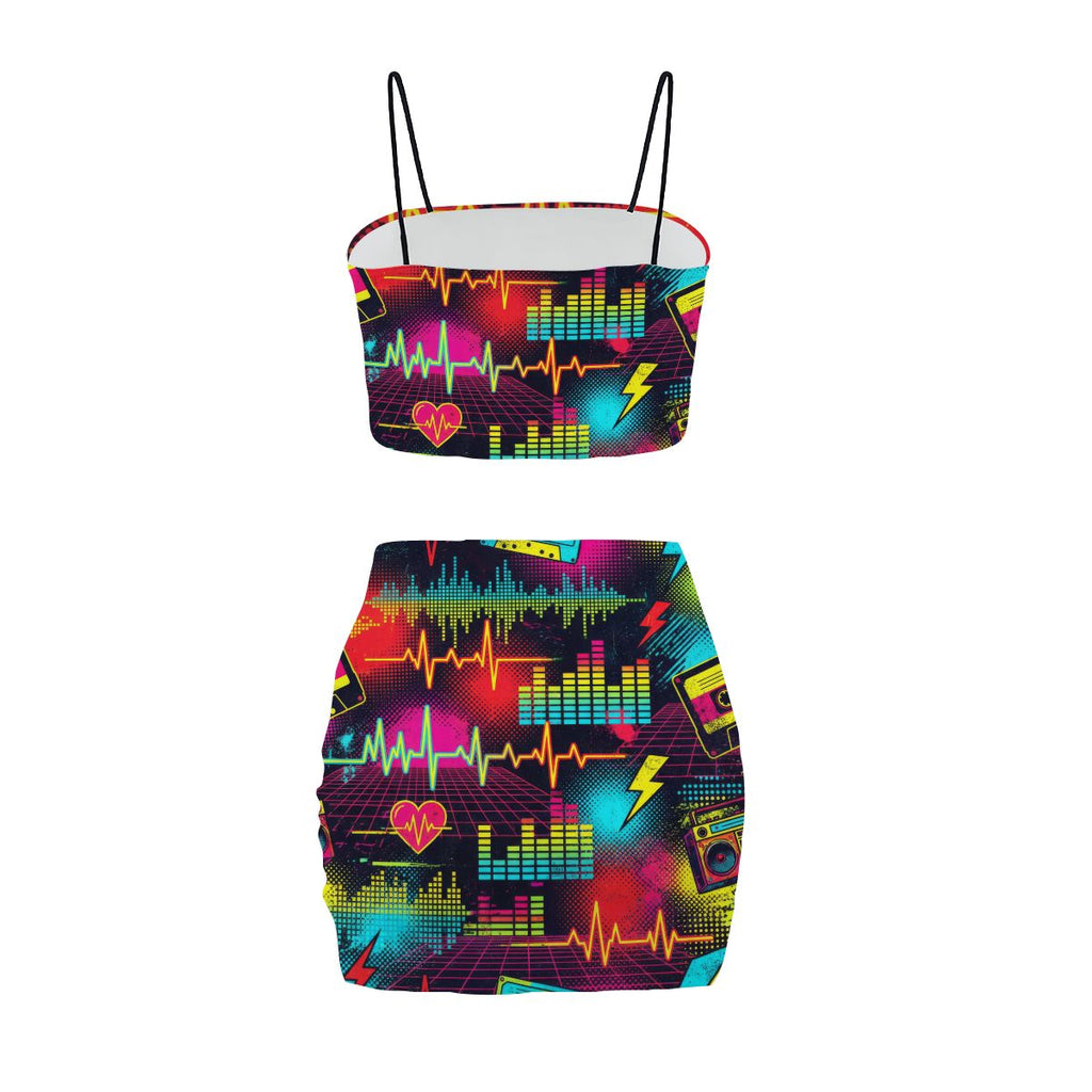 Black Splatter Heartbeat Crop Tank & Skirt Set
