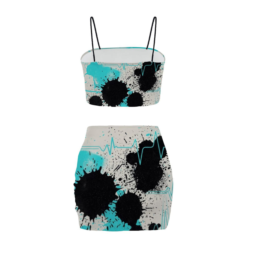Black Splatter Heartbeat Crop Tank & Skirt Set
