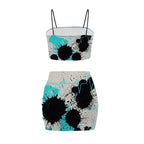 Black Splatter Heartbeat Crop Tank & Skirt Set