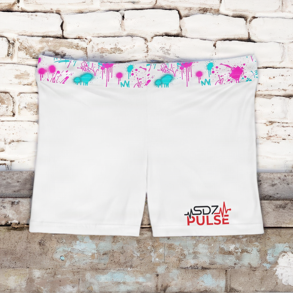 Women's Athletic Shorts — Pink & Teal Paint Splash Waistband