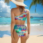 Heartbeat Print One-Shoulder High-Waisted Bikini