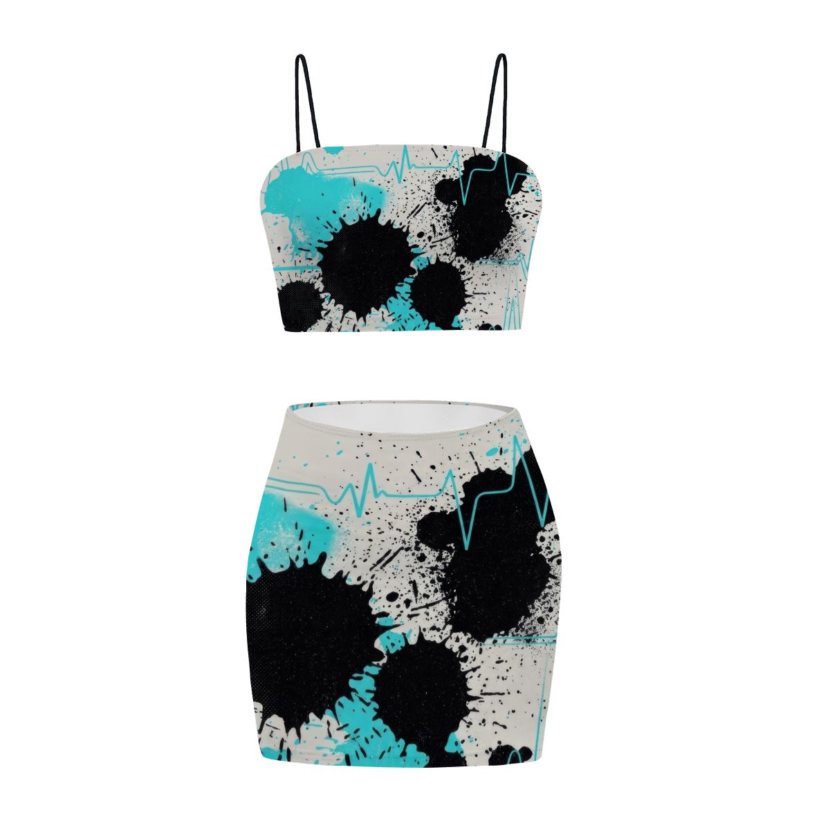 Black Splatter Heartbeat Crop Tank & Skirt Set