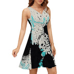 Red & Black Splash Sleeveless V-Neck Dress