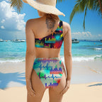 Heartbeat Print One-Shoulder High-Waisted Bikini